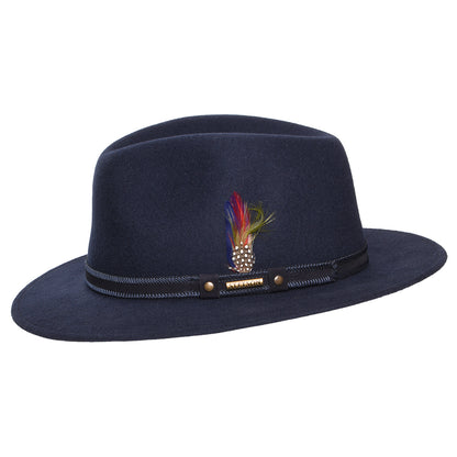 Chapeau Fedora Safari en Laine Feutrée Hydrofuge Tenvelco Traveller bleu marine STETSON