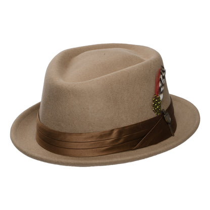 Chapeau Pork Pie en Laine Feutrée Stout beige sable BRIXTON