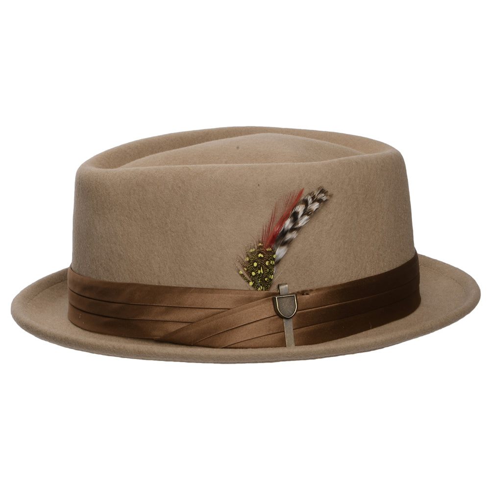 Chapeau Pork Pie en Laine Feutrée Stout beige sable BRIXTON
