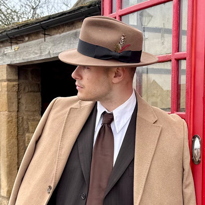 Chapeau Fedora en Laine Feutrée Déformable C-Crown noix de pécan JAXON & JAMES