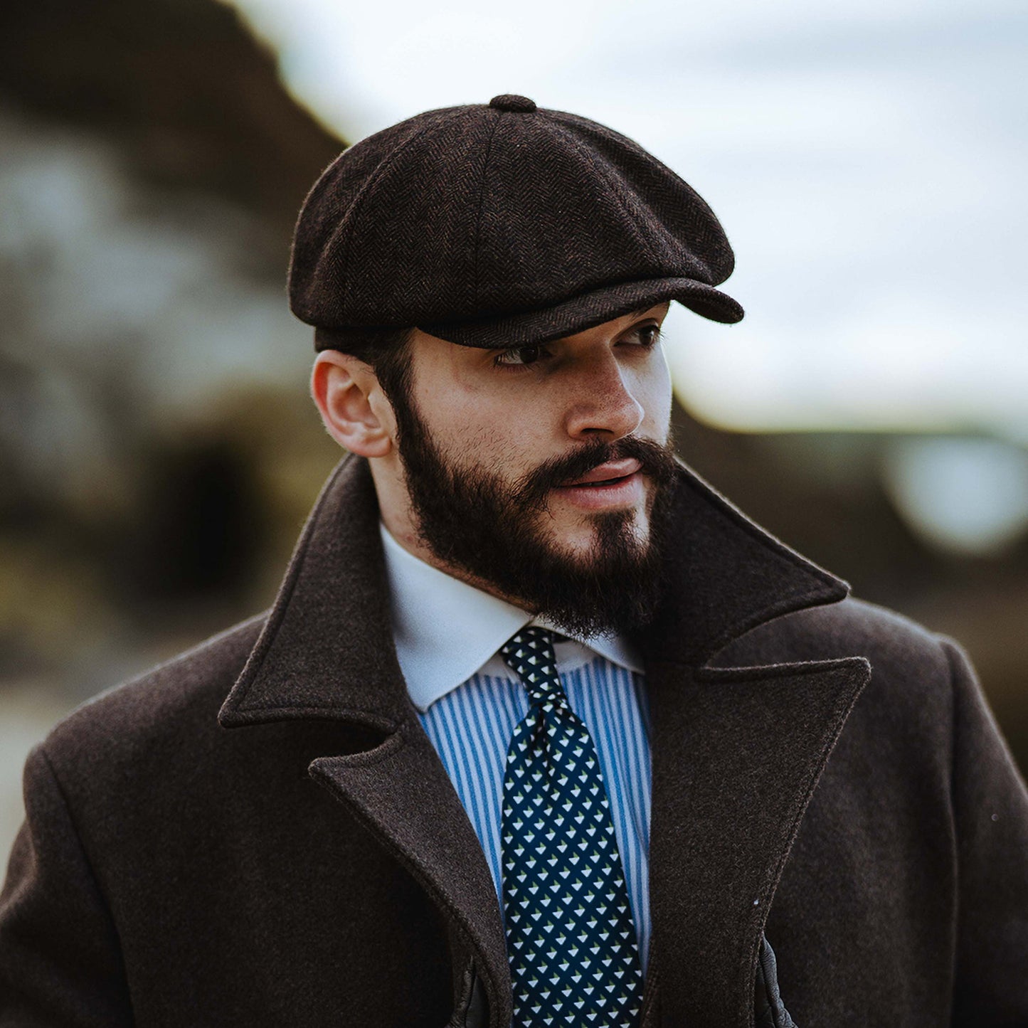 Casquette Gavroche en HARRIS TWEED Arnol mousse-marron JAXON & JAMES