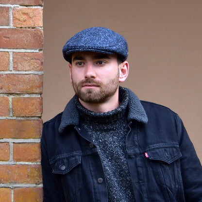 Casquette Plate en Tweed du Donegal Chiné Foyle bleu-noir JAXON & JAMES
