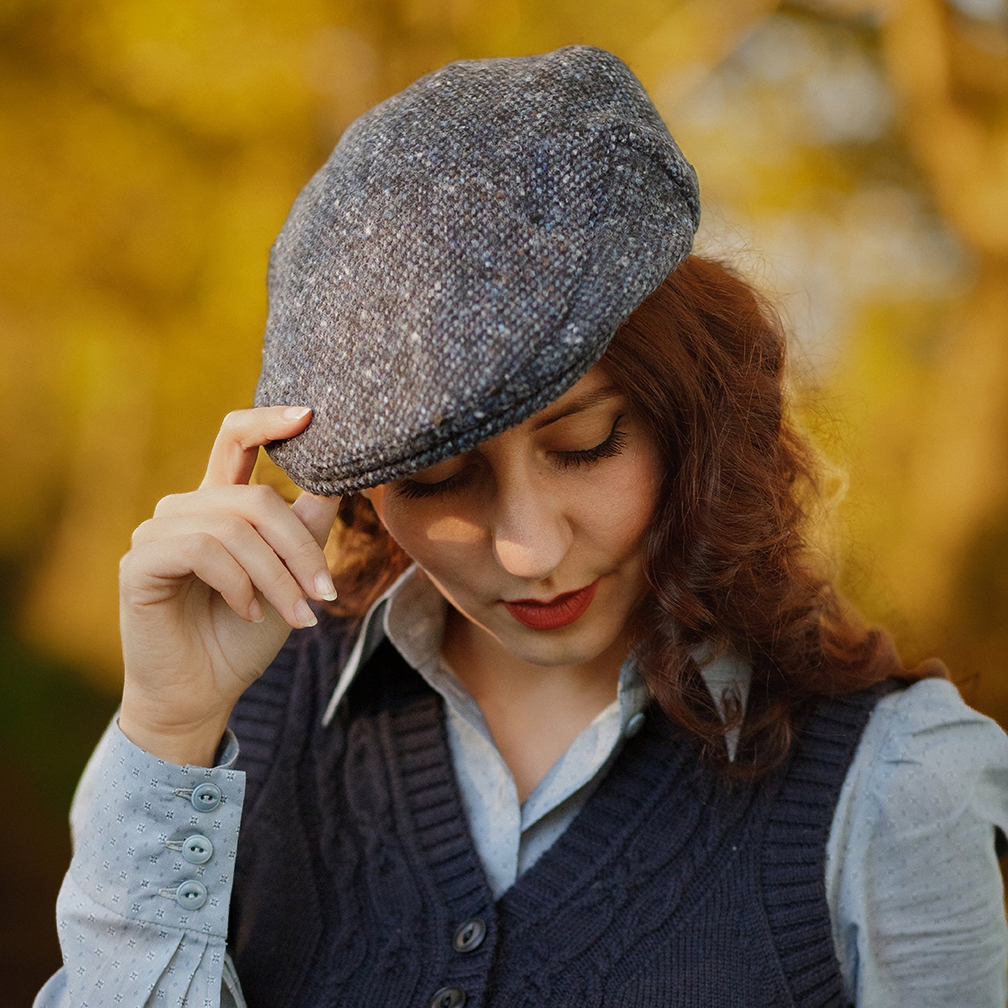 Casquette Plate en Tweed du Donegal Chiné Foyle bleu-noir JAXON & JAMES