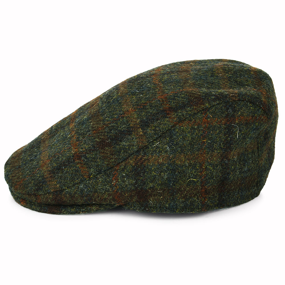 Casquette Plate en HARRIS TWEED Avec Protège-Oreilles à Carreaux Oban olive-rouille FAILSWORTH