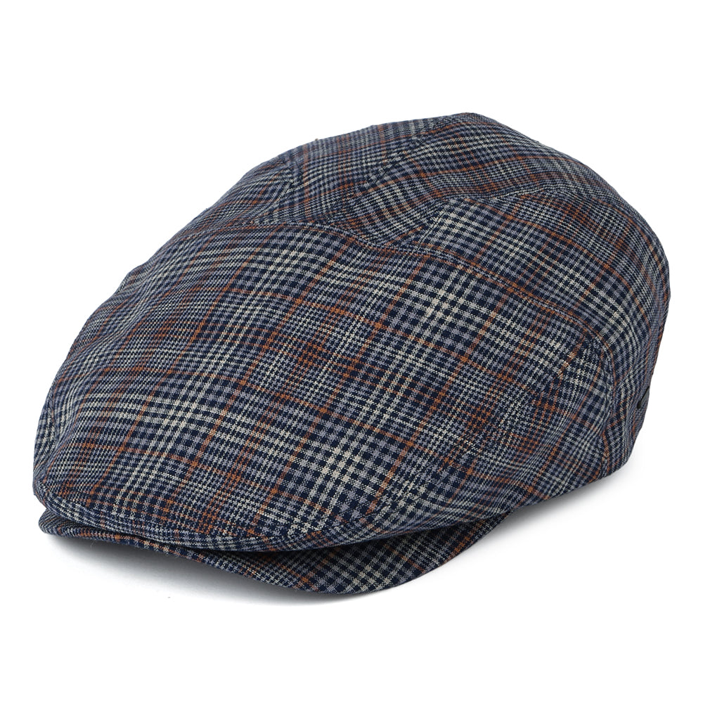 Casquette Plate en Lin à Carreaux Duch bleu-rouille BAILEY