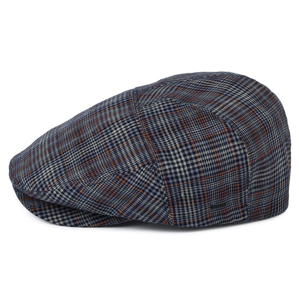 Casquette Plate en Lin à Carreaux Duch bleu-rouille BAILEY