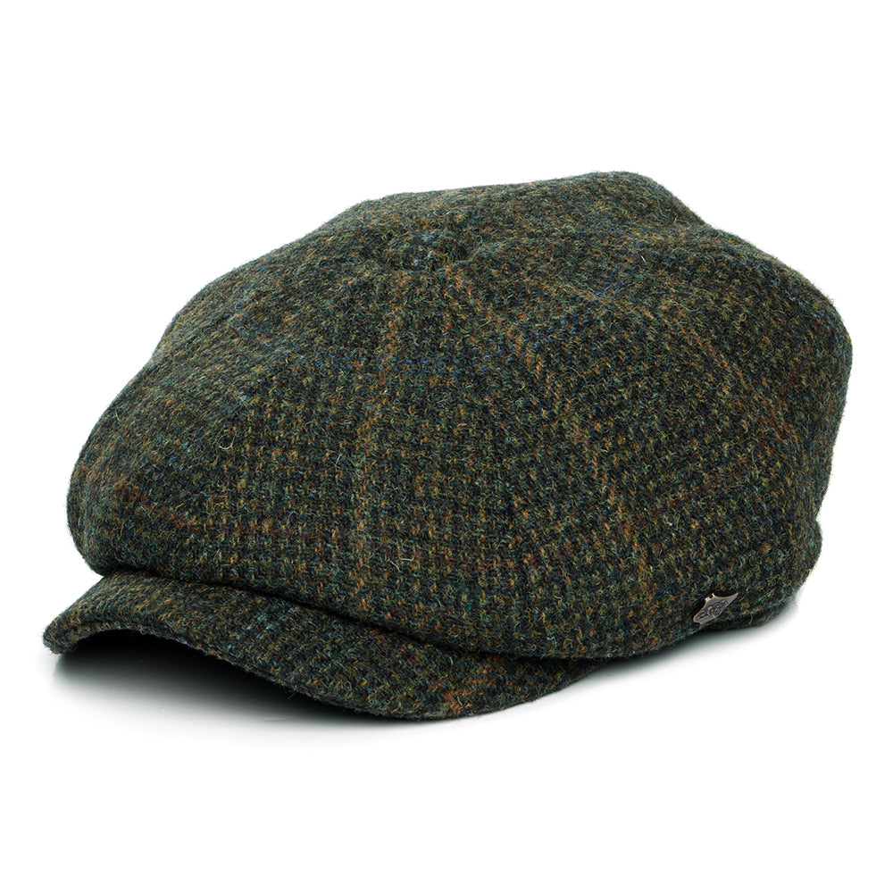 Casquette Gavroche en HARRIS TWEED à Carreaux Carloway olive et mix de couleurs FAILSWORTH