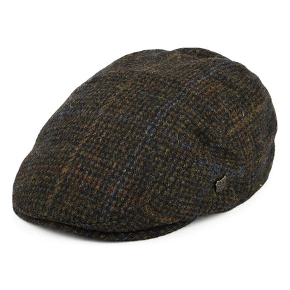 Casquette Plate en HARRIS TWEED à Carreaux Stornoway olive et mix de couleurs FAILSWORTH
