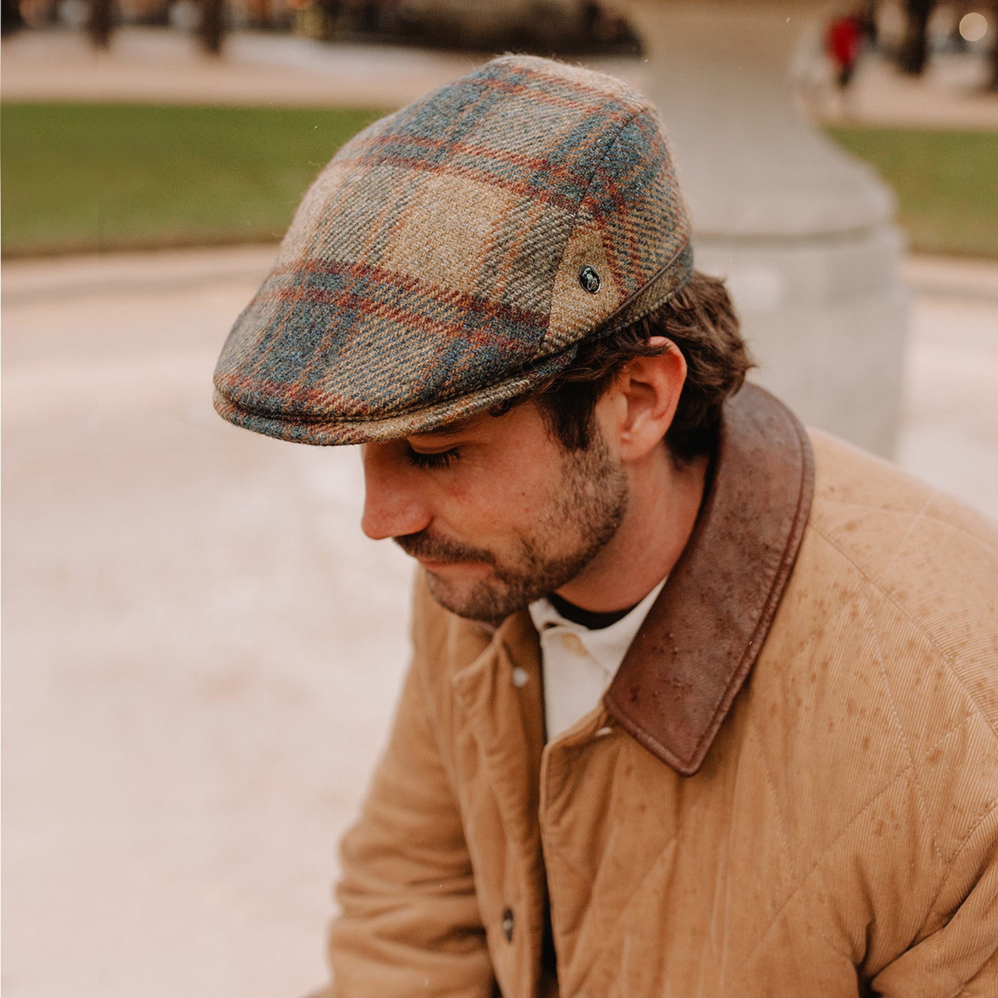 Casquette Plate en Laine Vierge Britannique Le Charmeur olive clair-multi CITY SPORT