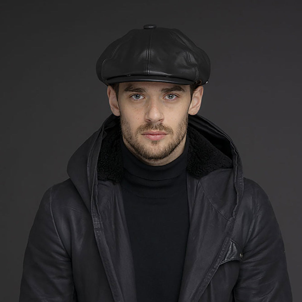 Casquette Gavroche en Cuir Noclin noir BAILEY