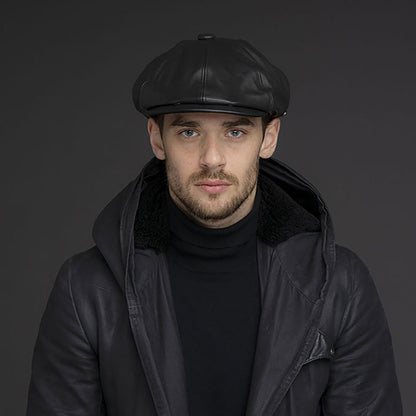 Casquette Gavroche en Cuir Noclin noir BAILEY