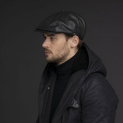 Casquette Gavroche en Cuir Noclin noir BAILEY