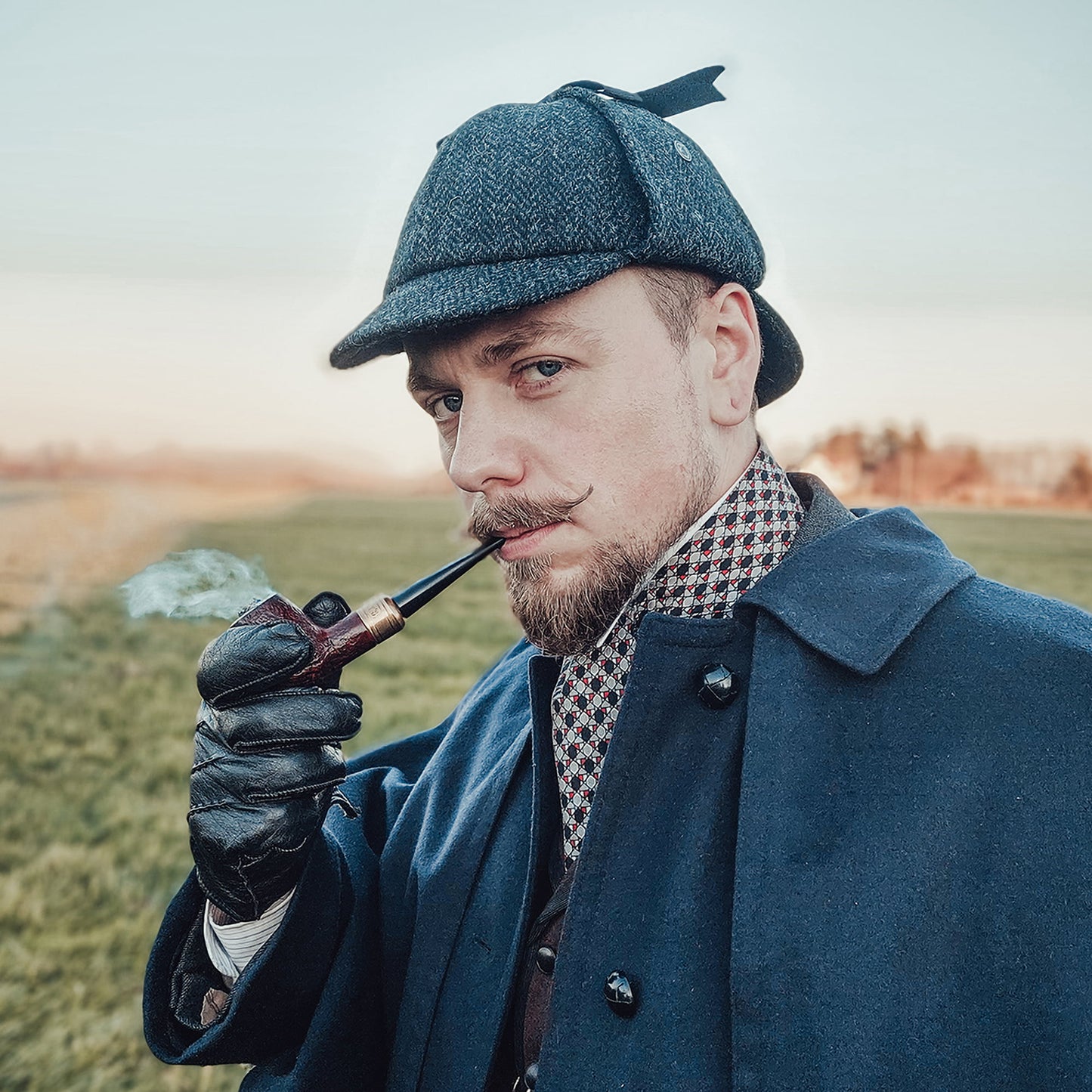 Chapeau Sherlock Holmes en HARRIS TWEED noir-anthracite JAXON & JAMES