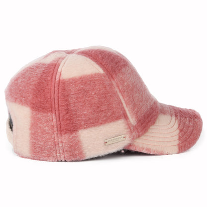Casquette Hiver en Laine Mélangée à Carreaux rose-blanc cassé SEEBERGER