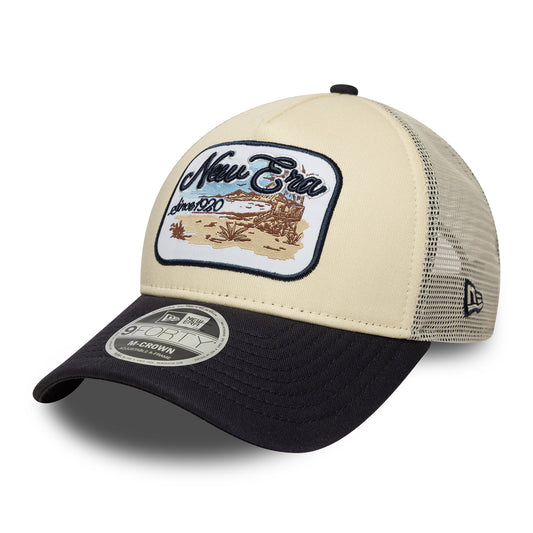 Casquette Trucker 9FORTY M-Crown Contrast Patch A-Frame crème-bleu marine NEW ERA