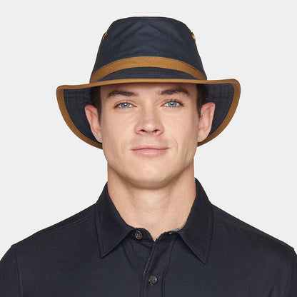 Chapeau Australien en Coton Ciré TWC7 bleu marine-beige sable TILLEY