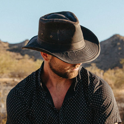 Chapeau Australien en Coton à Effet Usé marron DORFMAN PACIFIC