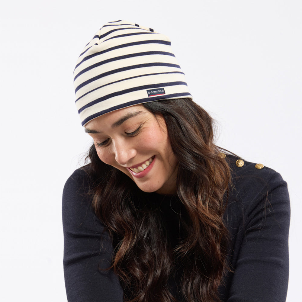 Bonnet en Coton Interlock à Rayures Treguier naturel-bleu marine ARMOR LUX