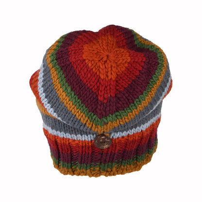 Bonnet Boutonné à Rayures rouge-prune-gris KUSAN