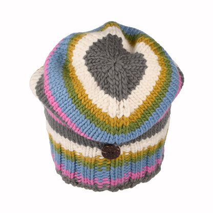 Bonnet Boutonné à Rayures bleu clair-rose-crème KUSAN