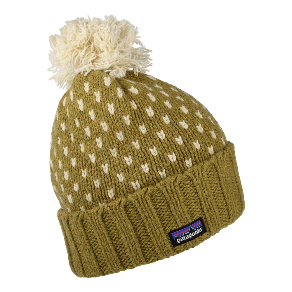 Bonnet à Pompon Snowbelle en Laine Recyclée olive clair-blanc cassé PATAGONIA