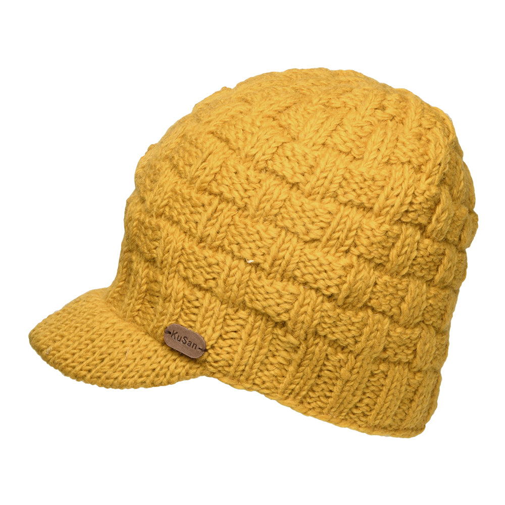 Bonnet à Visière Maille Nattée jaune KUSAN