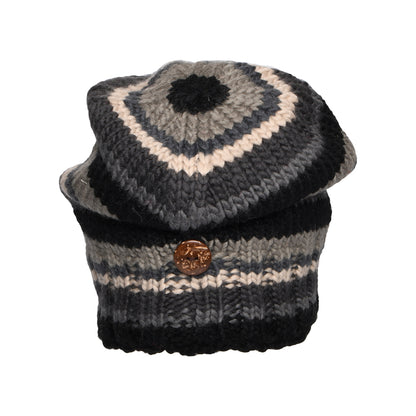 Bonnet Boutonné à Rayures noir-gris KUSAN