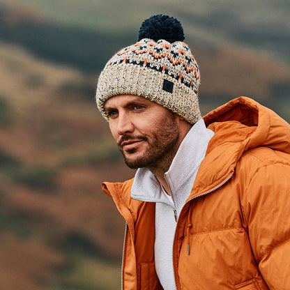 Bonnet à Pompon Fair Isle Arctic gris clair-bleu marine-orange FAILSWORTH