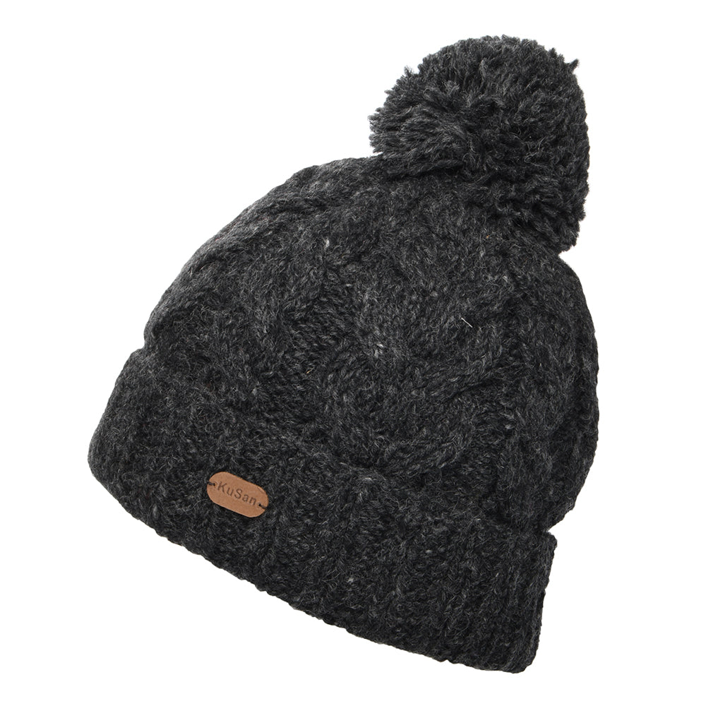 Bonnet à Pompon à Torsades à Revers anthracite KUSAN