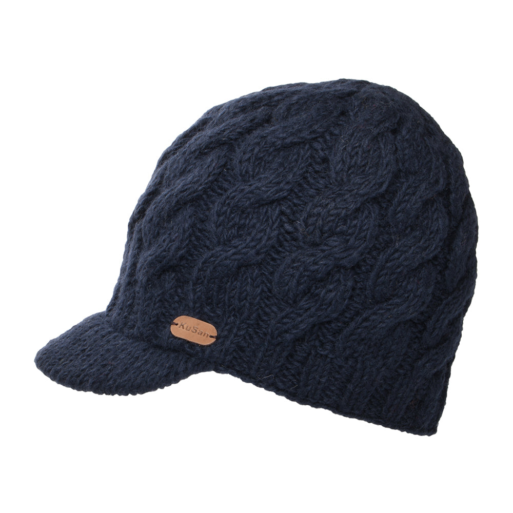 Bonnet à Visière à Torsades bleu marine KUSAN