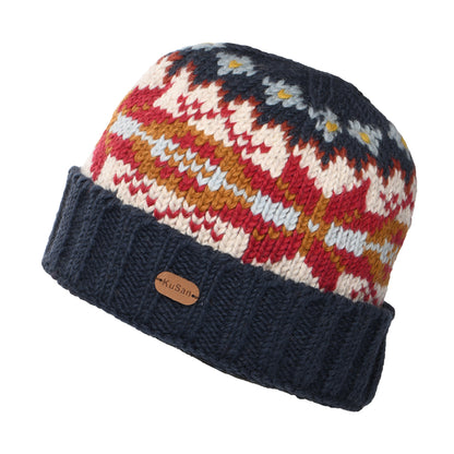 Bonnet à Revers Snowflake bleu-moutarde KUSAN