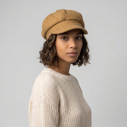 Casquette Gavroche en Laine Mélangée camel SUR LA TÊTE - VENTE EN GROS