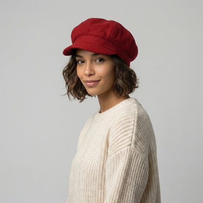 Casquette Gavroche en Laine Mélangée rouge SUR LA TÊTE - VENTE EN GROS