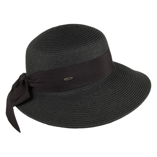 Chapeau de Paille Été avec Noeud en Gros-Grain noir SCALA