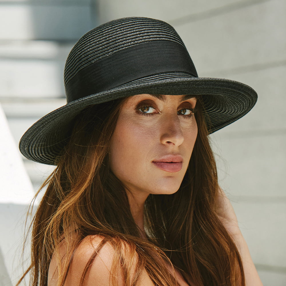 Chapeau de Paille Été avec Noeud en Gros-Grain noir SCALA