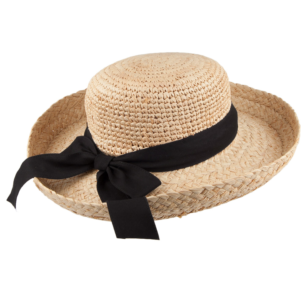 Chapeau Été en Paille Raphia Bio Crochetée naturel Bandeau noir SCALA