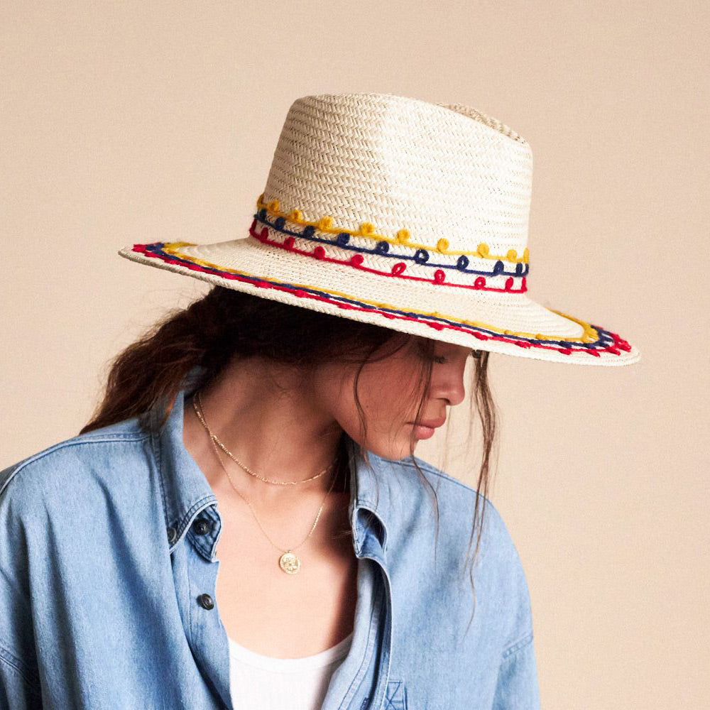 Chapeau Été en Paille Brodé Joanna mélanges de naturels BRIXTON