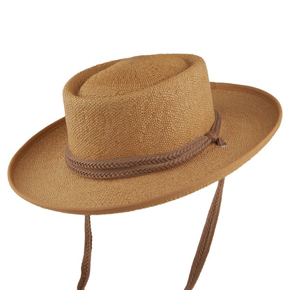 Chapeau Été Gaucho en Paille Toyo avec Jugulaire en Coton Tressé Jesolo thé SCALA