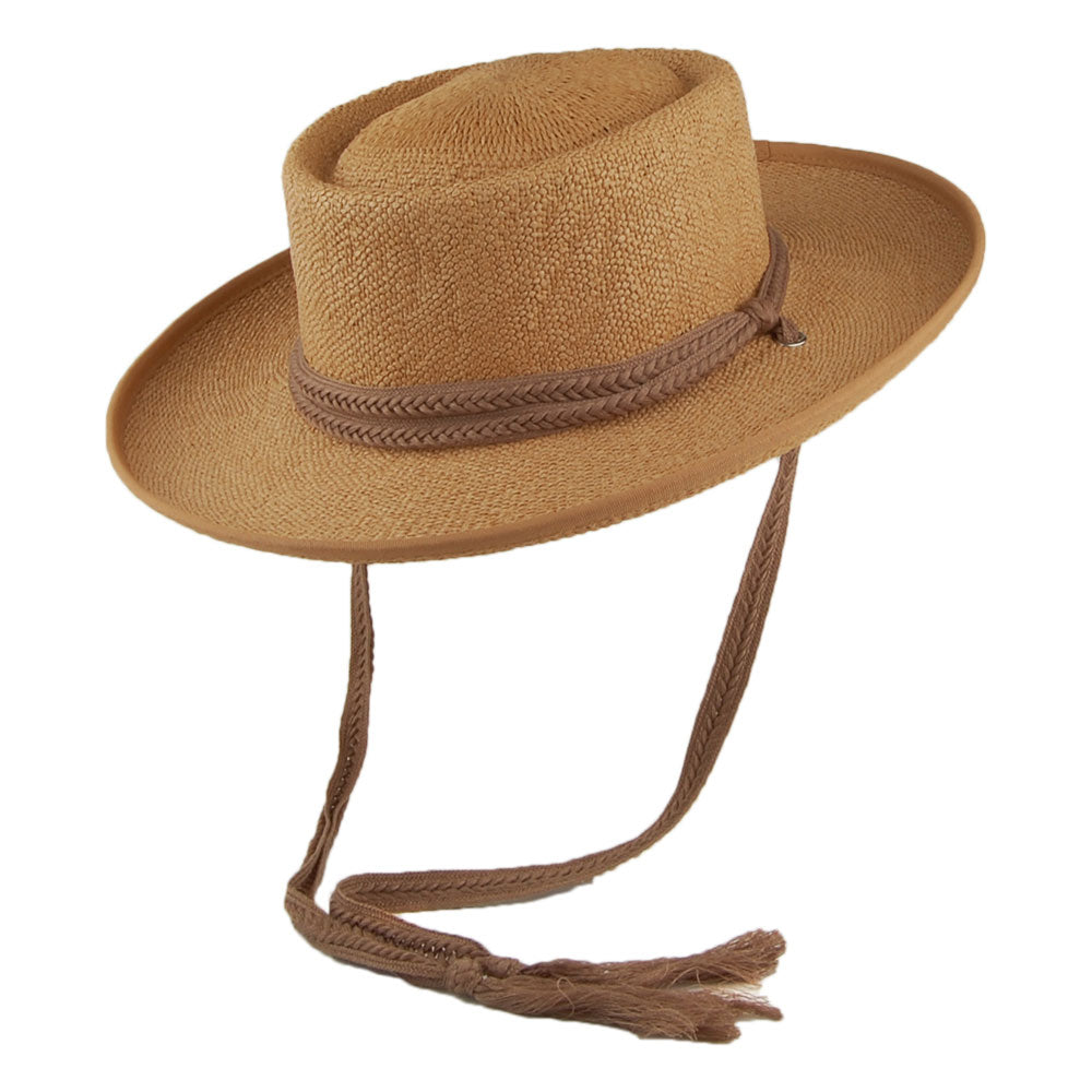 Chapeau Été Gaucho en Paille Toyo avec Jugulaire en Coton Tressé Jesolo thé SCALA