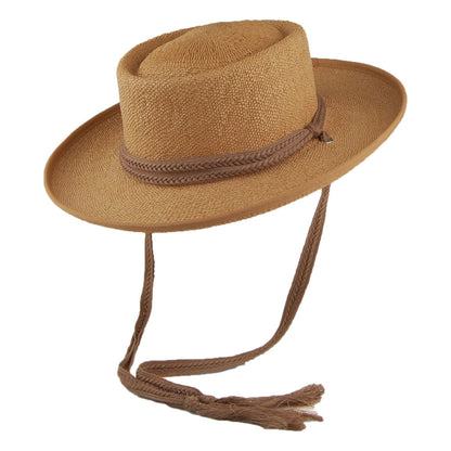 Chapeau Été Gaucho en Paille Toyo avec Jugulaire en Coton Tressé Jesolo thé SCALA