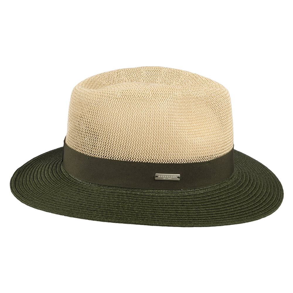 Chapeau Fedora en Paille Toyo Bicolore naturel-olive SEEBERGER