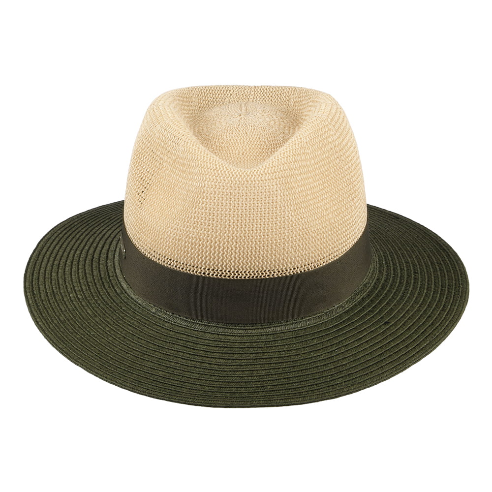 Chapeau Fedora en Paille Toyo Bicolore naturel-olive SEEBERGER
