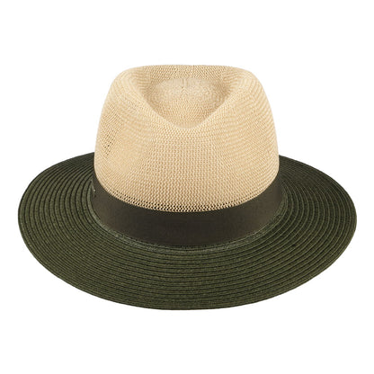 Chapeau Fedora en Paille Toyo Bicolore naturel-olive SEEBERGER