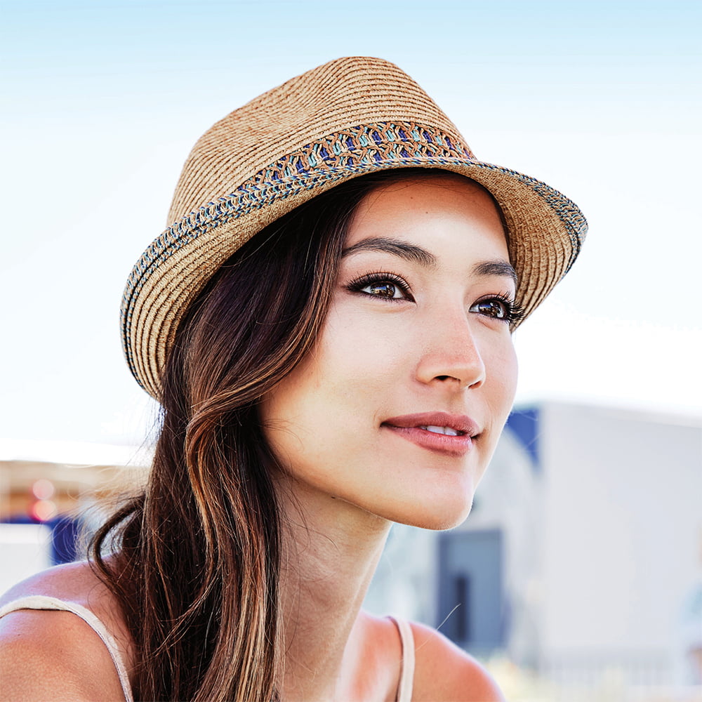 Chapeau Trilby En Papier Tressé naturel-bleu SCALA