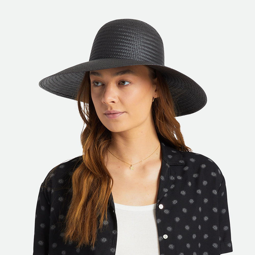 Chapeau Été à Bord Large en Paille Janae noir BRIXTON