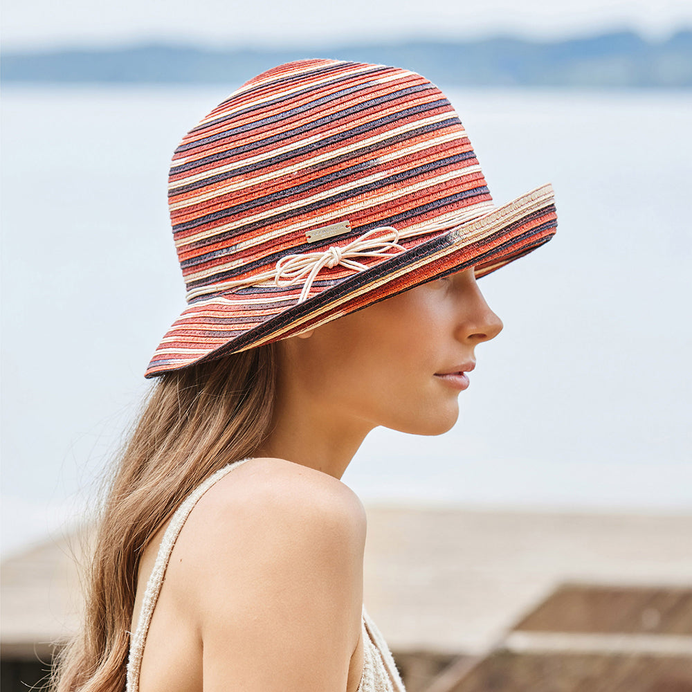 Chapeau Cloche à Bord Retroussé en Paille Toyo terracotta-crème SEEBERGER