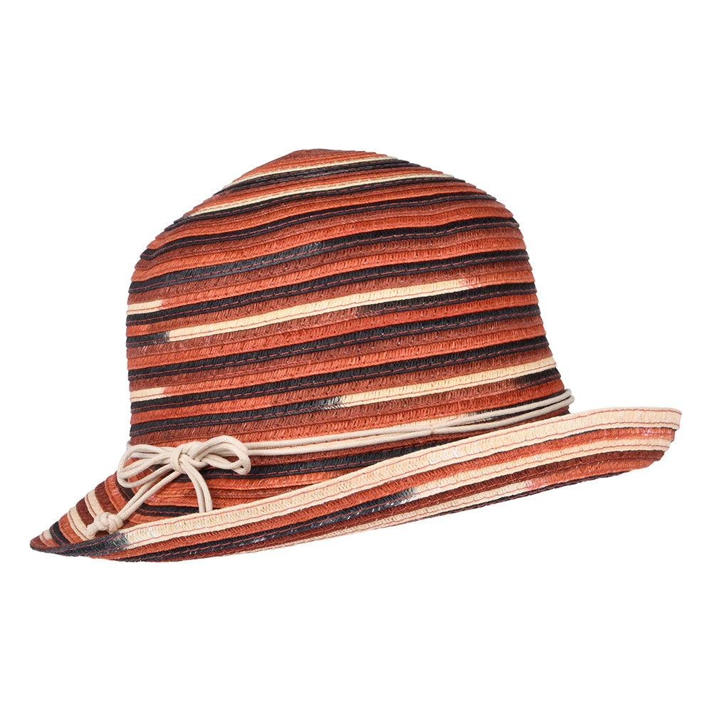 Chapeau Cloche à Bord Retroussé en Paille Toyo terracotta-crème SEEBERGER