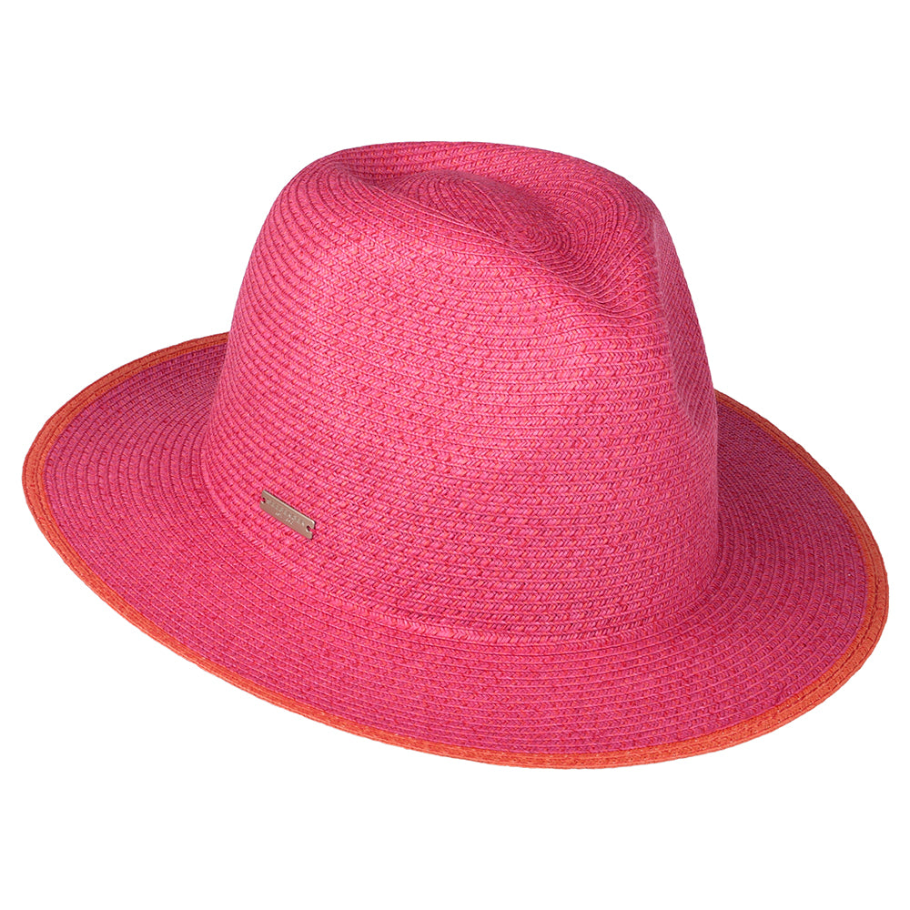 Chapeau Fedora en Paille Toyo rose-orange SEEBERGER