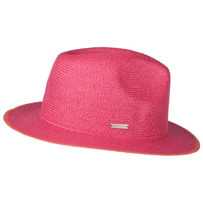 Chapeau Fedora en Paille Toyo rose-orange SEEBERGER