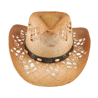 Chapeau de Cowboy en Raphia Annie Oakley naturel SUR LA TÊTE